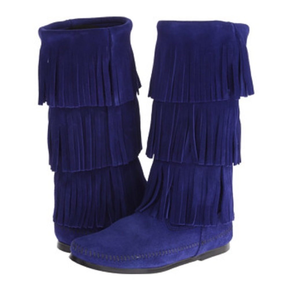 Minnetonka 3 Layer Fringe Boots - Blue